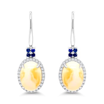 18K White Gold Ethiopian Opal, Sapphire and Diamond Earrings 7.30ctw