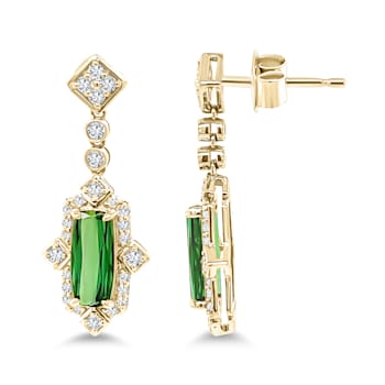 18K Yellow Gold Green Tourmaline and Diamond Earrings