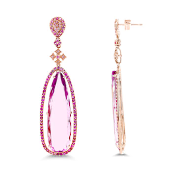 14K Rose Gold Kunzite and Pink Sapphire Dangle Earrings
