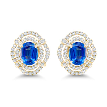 18K Yellow Gold Kyanite and White Diamond Earrings