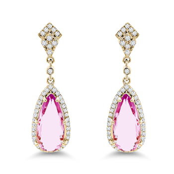 14K Yellow Gold Kunzite and Diamond Earrings