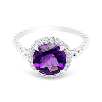 18K White Gold Amethyst and Diamond Ring 1.80ctw
