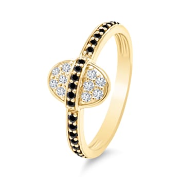 18K Yellow Gold Ring with Black and White Diamonds in Oval Shape