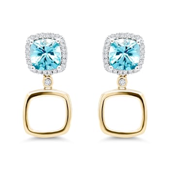 18K Yellow Gold Blue Zircon and Diamond Earrings 4.40ctw