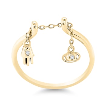 White Sapphire Round Ring, Yellow Gold Plated Sterling Silver