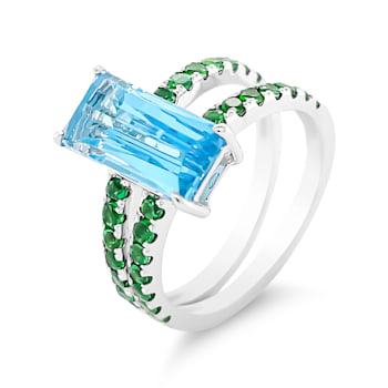 18K White Gold Swiss Blue Topaz and Tsavorite 4.61ctw