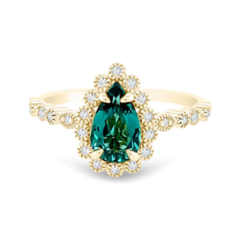 18K Yellow Gold Green Tourmaline and Diamond Ring .89ctw