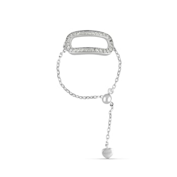 White Sapphire Round Chain Design Ring, Sterling Silver