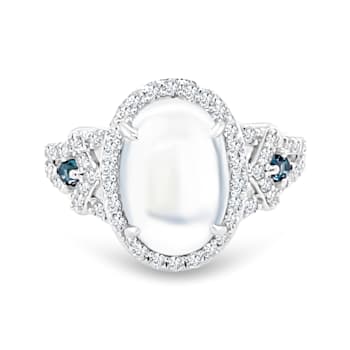 18K White Gold Moonstone, London Blue Topaz, and Diamond Ring 4.12ctw
