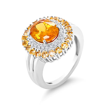 14K White Gold Spessartite and Diamond Ring 3.87ctw