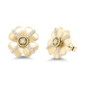 18K Yellow Gold Flower Design Diamond Earrings