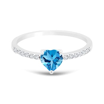 14K White Gold Swiss Blue Topaz and Diamond Ring .62ctw