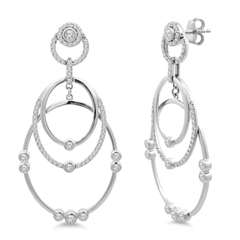 18K White Gold Dangle Diamond Earrings 1.20ctw