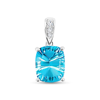 14K White Gold Blue Topaz and Diamond Pendant