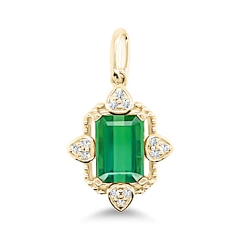 18K Yellow Gold Green Tourmaline and Diamond Pendant 1.32ctw