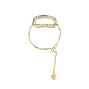 White Sapphire Round Chain Design Ring, Yellow Gold Plated Sterling Silver