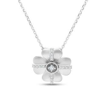 18K  White Gold Diamond Flower Pendant .12ctw
