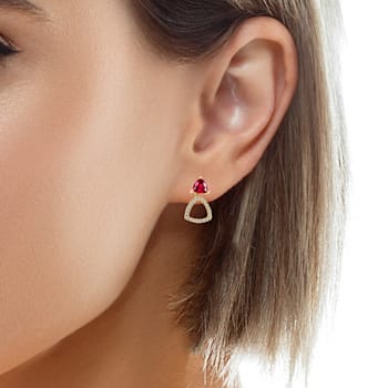 10K Yellow Gold Pink Tourmaline Adjustable Earrings with 0.25 ctw Diamonds