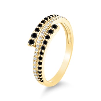 Gold Black and White Diamond Bypass Ring