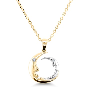 14K Yellow Gold Diamond Moon Necklace
