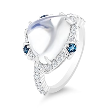 18K White Gold Moonstone, London Blue Topaz, and Diamond Ring 5.24ctw