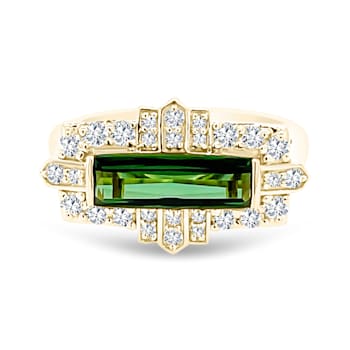 18K Yellow Gold Green Tourmaline and Diamond Ring 1.06ctw