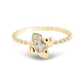 18K Petite Yellow Gold Diamond Flower Ring  .07ctw