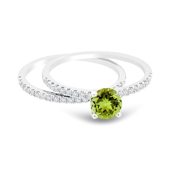 14K White Gold Peridot and Diamond Ring Set .83ctw