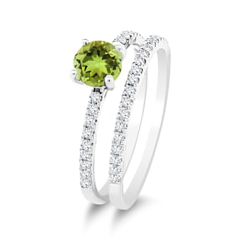 14K White Gold Peridot and Diamond Ring Set .83ctw