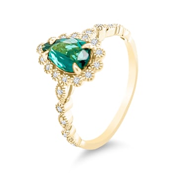 18K Yellow Gold Green Tourmaline and Diamond Ring .89ctw