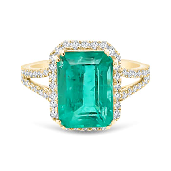 18K Yellow Gold Emerald and Diamond Ring 4.31ctw