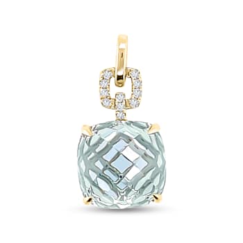18K Yellow Gold Sky Blue Topaz and Diamond Pendant 6.94ctw