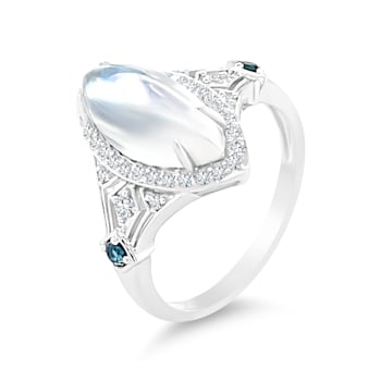 18K White Gold Moonstone, London Blue Topaz, and Diamond Ring 3.70ctw