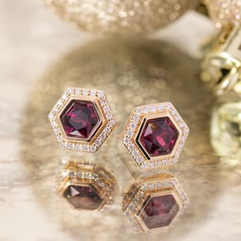 18K Yellow Gold Rhodolite and Diamond Earrings 3.25ctw