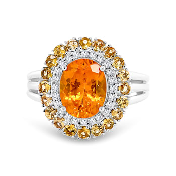 14K White Gold Spessartite and Diamond Ring 3.87ctw