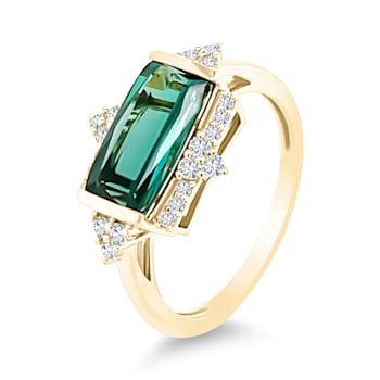 18K Yellow Gold Green Tourmaline and Diamond Ring 2.34ctw