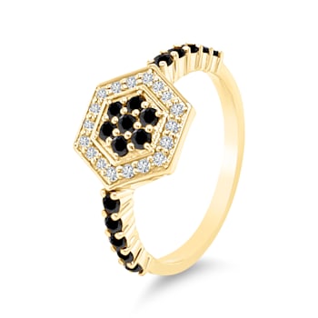 Gold Black and White Diamond Hexagon Ring