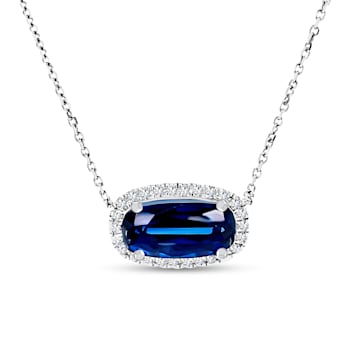 14K White Gold Blue Kyanite and Diamond Pendant with Chain