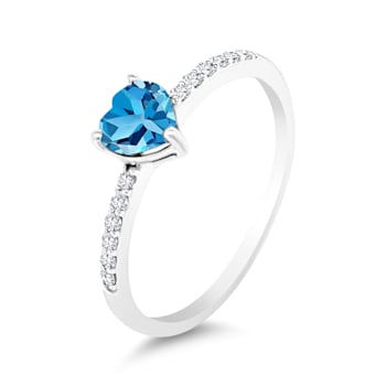 14K White Gold Swiss Blue Topaz and Diamond Ring .62ctw