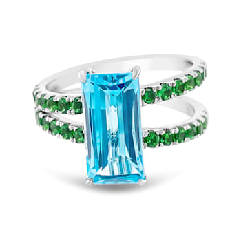 18K White Gold Swiss Blue Topaz and Tsavorite 4.61ctw