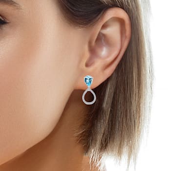 10K White Gold Aquamarine Adjustable Earrings with 0.30 ctw Diamonds