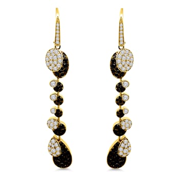 18K Yellow Gold Contrasting Black and White Diamond Earrings 3.59ctw