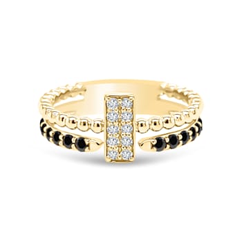 Gold Black and White Diamond Ring set in Rectangle Shape