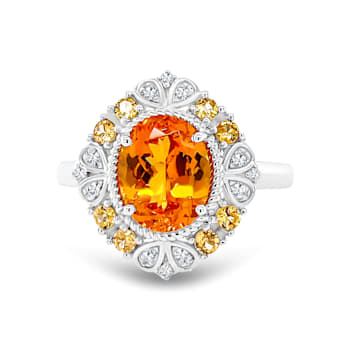 14K White Gold Orange Sapphire and Diamond Ring 3.15ctw