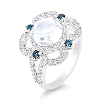 18K White Gold Moonstone, London Blue Topaz, and Diamond Ring 2.69ctw