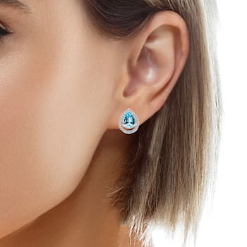 10K White Gold Aquamarine Adjustable Earrings with 0.30 ctw Diamonds