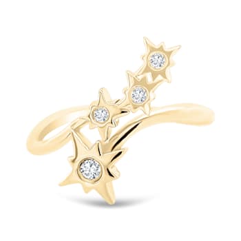 White Sapphire Round Chain Design Ring, Gold Plated Sterling Silver