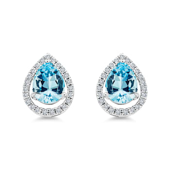 10K White Gold Aquamarine Adjustable Earrings with 0.30 ctw Diamonds