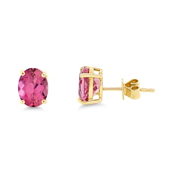 10K Yellow Gold Pink Tourmaline Adjustable Earrings with 0.31 ctw Diamonds