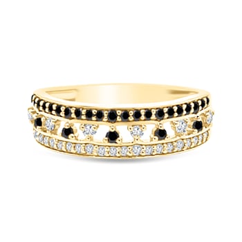 Gold Ring with Black and White Diamonds
